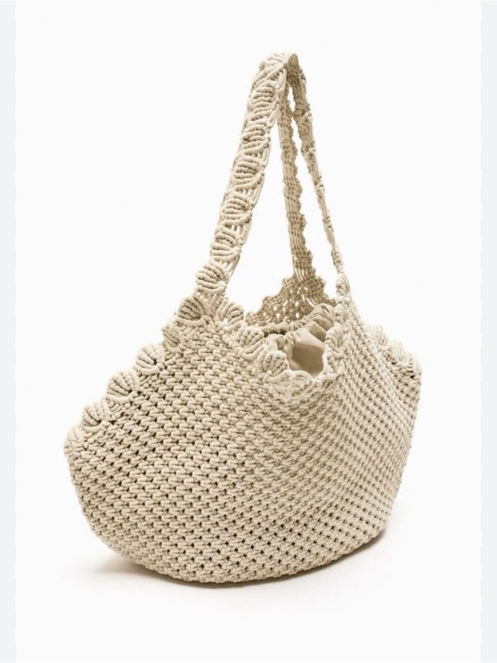 Zara Cream Macrame Crochet Large Shoulder Tote